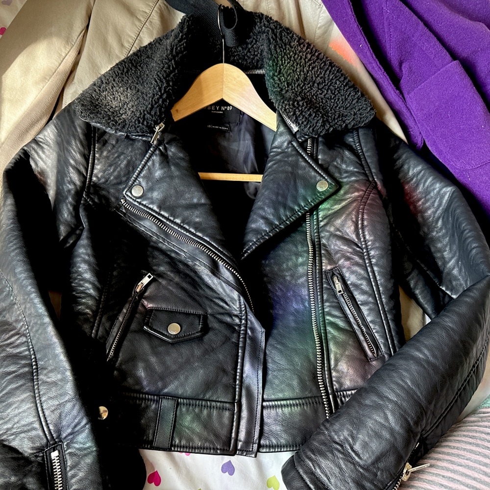 Obey bomber motorcycle jacket with removable collar xs